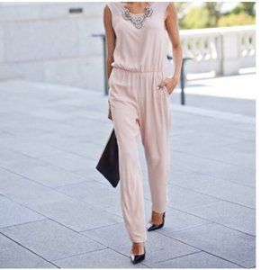 Zara Blush Pink Crepe Jumpsuit Size Small
